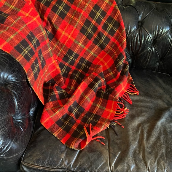 Bedding Vintage Plaid Wool Stadium Blanket With Fringe Poshmark